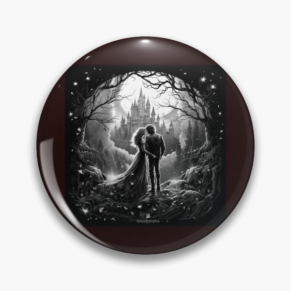 Item preview, Fantasy Lovers Castle Silhouette Black and White Gothic Art designed and sold by inkoutninja.
