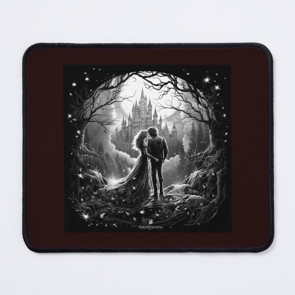 Item preview, Fantasy Lovers Castle Silhouette Black and White Gothic Art designed and sold by inkoutninja.