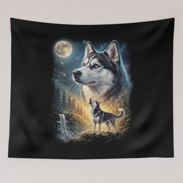 Item preview, Siberian Husky Howling Moon Art Dog Lover designed and sold by DoodleTortle.