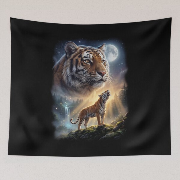 Item preview, Tiger Howling Moon Art Animal Lover designed and sold by DoodleTortle.