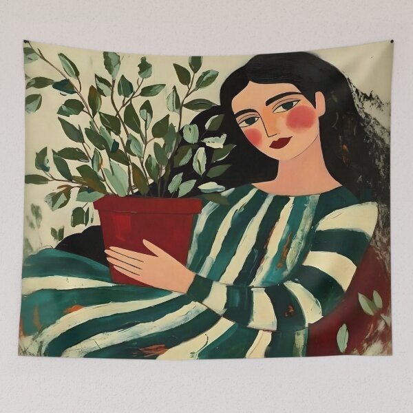 Item preview, Woman with Green Plant designed and sold by Vicky Brago-Mitchell®.