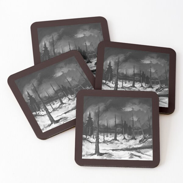 Item preview, Dark Winter Forest Black and White Gothic Landscape Art designed and sold by inkoutninja.