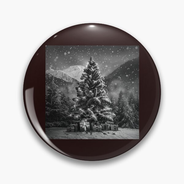 Item preview, Snowy Christmas Tree Mountain Landscape Black and White Art designed and sold by inkoutninja.