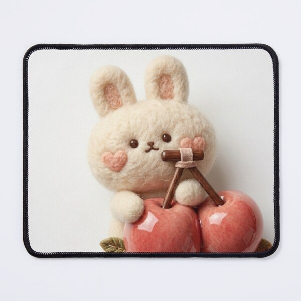 Item preview, Handcrafted Felted Bunny with Glossy Cherry Accent designed and sold by Stickivo.