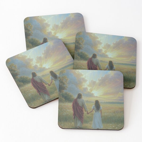 Item preview, Walking with Jesus in Peaceful Meadow Christian Art Print designed and sold by Jesus-istheway.