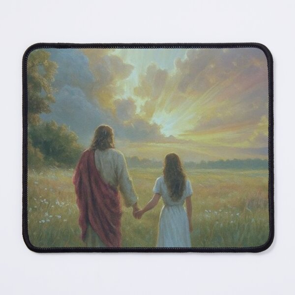 Item preview, Walking with Jesus in Peaceful Meadow Christian Art Print designed and sold by Jesus-istheway.