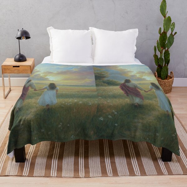 Item preview, Walking with Jesus in Peaceful Meadow Christian Art Print designed and sold by Jesus-istheway.