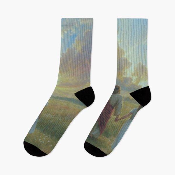 Item preview, Walking with Jesus in Peaceful Meadow Christian Art Print designed and sold by Jesus-istheway.