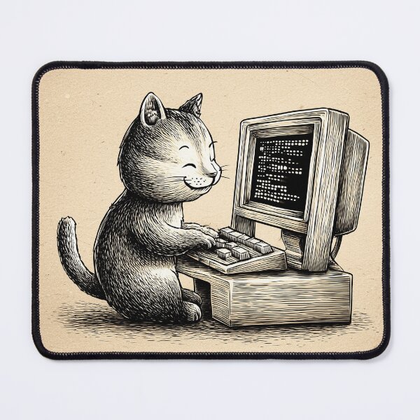 Item preview, Funny Coding Cat Working on PC Kawaii Programmer Cat Design designed and sold by Meow-Attitude.