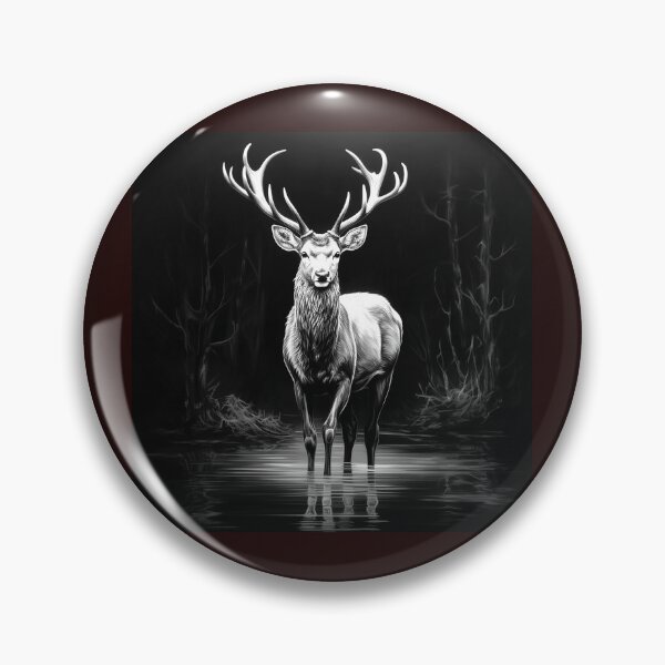 Item preview, White Stag in Dark Forest Black and White Wildlife Art designed and sold by inkoutninja.