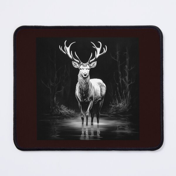 Item preview, White Stag in Dark Forest Black and White Wildlife Art designed and sold by inkoutninja.