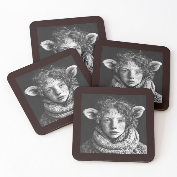 Item preview, Deer Girl Portrait Black and White Fantasy Art designed and sold by inkoutninja.