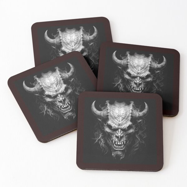Item preview, Horned Demon Skull Black and White Dark Fantasy Art designed and sold by inkoutninja.