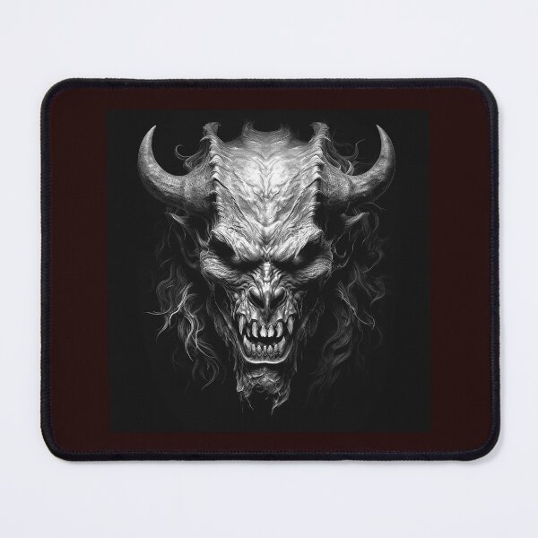 Item preview, Horned Demon Skull Black and White Dark Fantasy Art designed and sold by inkoutninja.