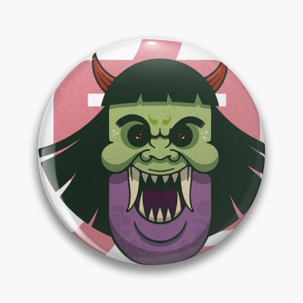 Item preview, Japanese Oni Mask - Green Demon Spirit with Pink Kanji Aesthetic designed and sold by ropexxx.