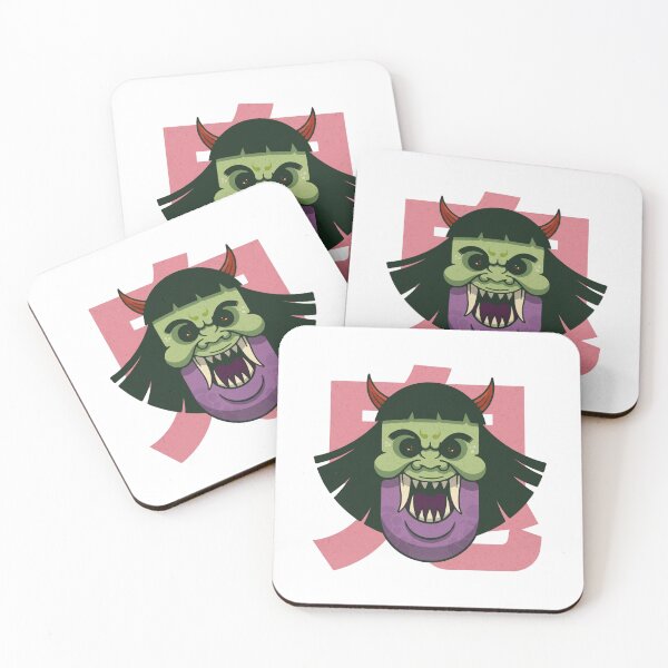 Item preview, Japanese Oni Mask - Green Demon Spirit with Pink Kanji Aesthetic designed and sold by ropexxx.