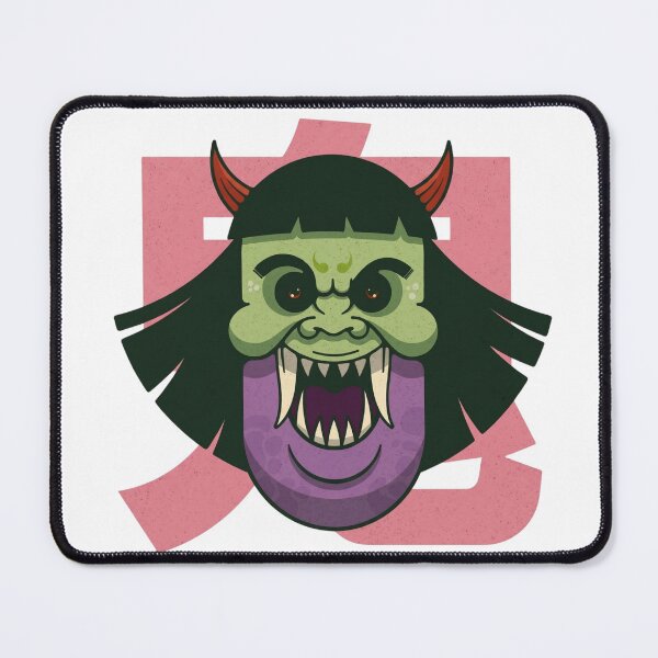 Item preview, Japanese Oni Mask - Green Demon Spirit with Pink Kanji Aesthetic designed and sold by ropexxx.