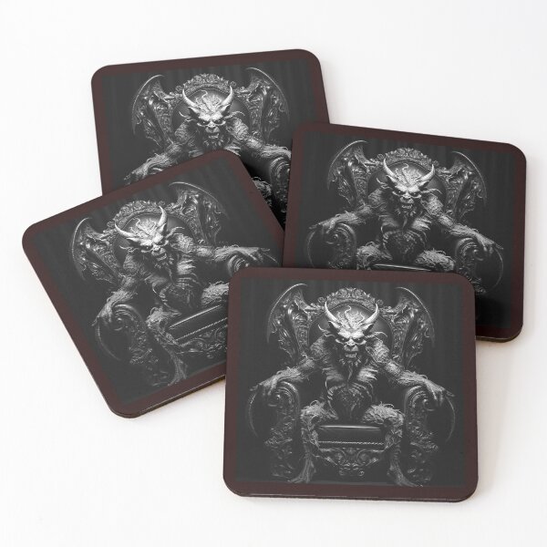 Item preview, Winged Demon Lord on Throne Black and White Dark Fantasy Art designed and sold by inkoutninja.