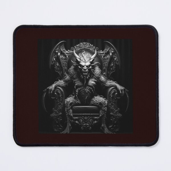 Item preview, Winged Demon Lord on Throne Black and White Dark Fantasy Art designed and sold by inkoutninja.