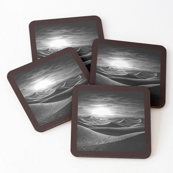 Item preview, Black and White Desert Dunes Sunset Landscape Art designed and sold by inkoutninja.