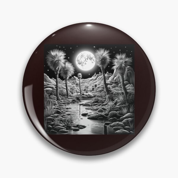 Item preview, Moonlit Desert Oasis Black and White Landscape Art designed and sold by inkoutninja.