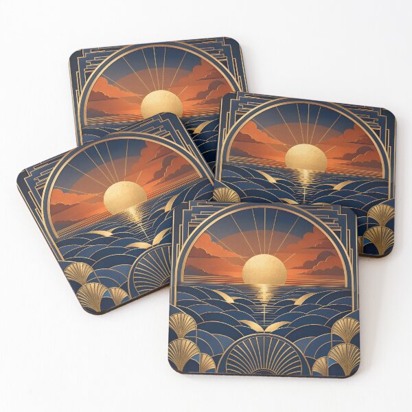 Item preview, Neo Art Deco Celestial Ocean Sunset Gold designed and sold by Glitchart66.