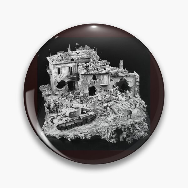 Item preview, Black and White Tank Diorama Ruined Village Military Art designed and sold by inkoutninja.