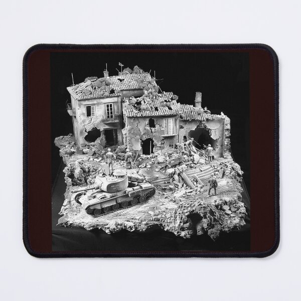 Item preview, Black and White Tank Diorama Ruined Village Military Art designed and sold by inkoutninja.