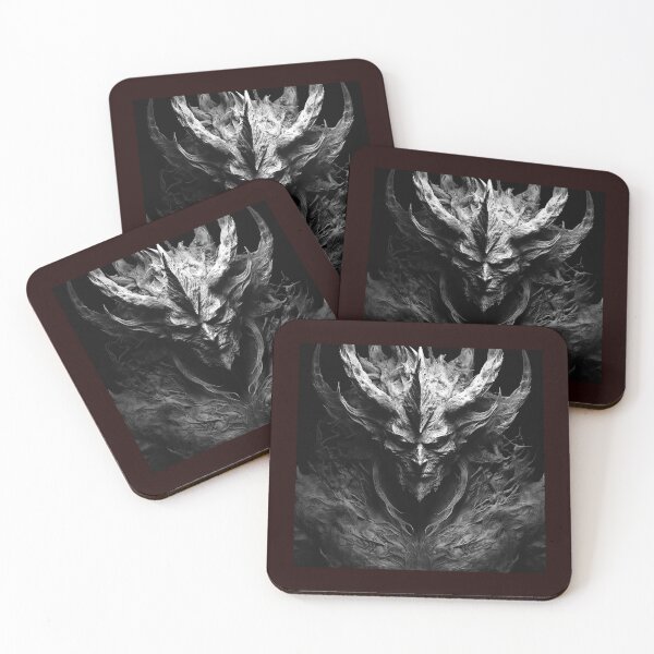Item preview, Horned Demon Face Black and White Dark Fantasy Art designed and sold by inkoutninja.