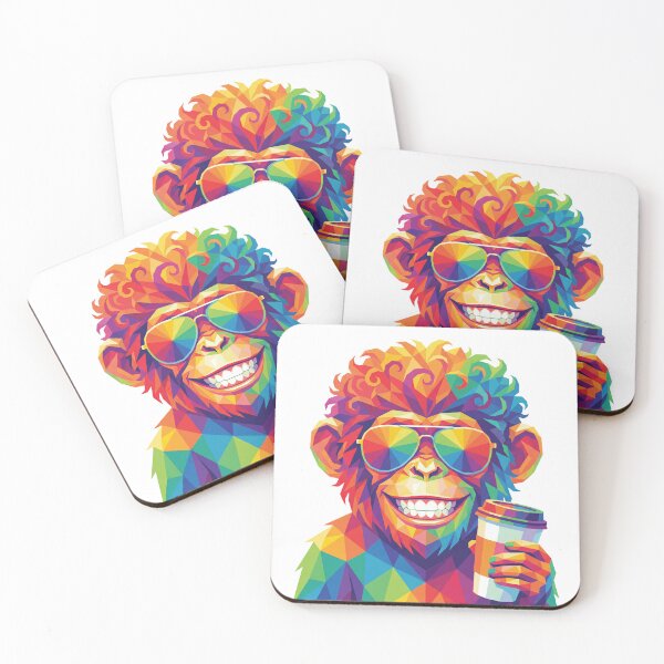 Item preview, Cool Monkey With Coffee Colorful Geometric Pop Art Animal Design designed and sold by VineVibe16Studio.