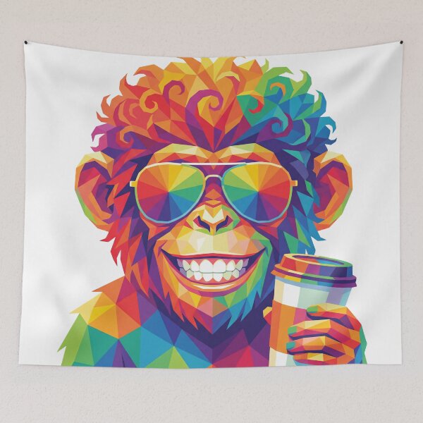 Item preview, Cool Monkey With Coffee Colorful Geometric Pop Art Animal Design designed and sold by VineVibe16Studio.