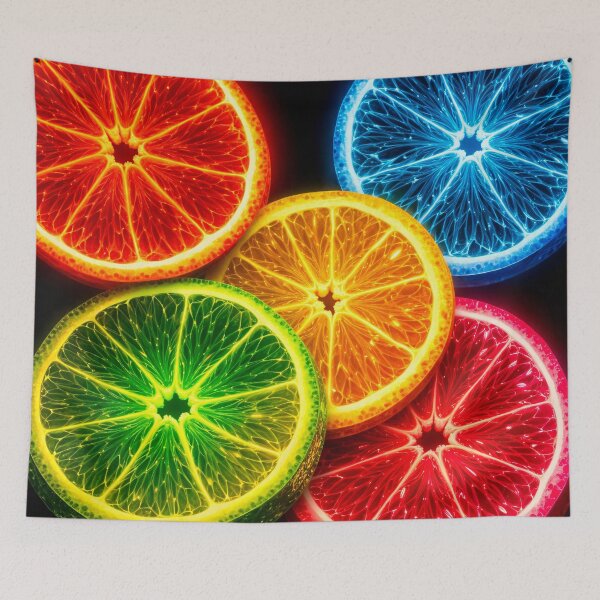 Item preview, Neon Citrus Slices Wall Art – Glowing Lime Orange and Grapefruit Pop Art Print designed and sold by Kaleidoscope Print.