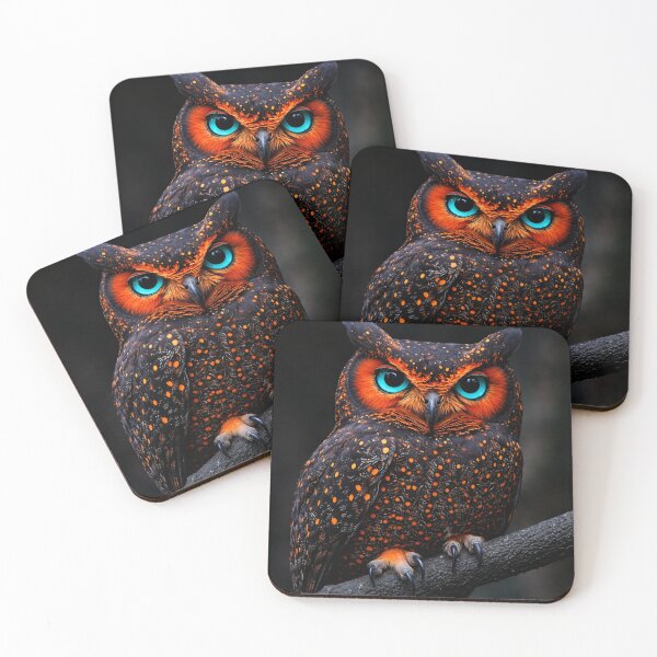 Item preview, Colorful Owl Portrait with Blue Eyes – Striking Fantasy Bird Wall Art designed and sold by Kaleidoscope Print.