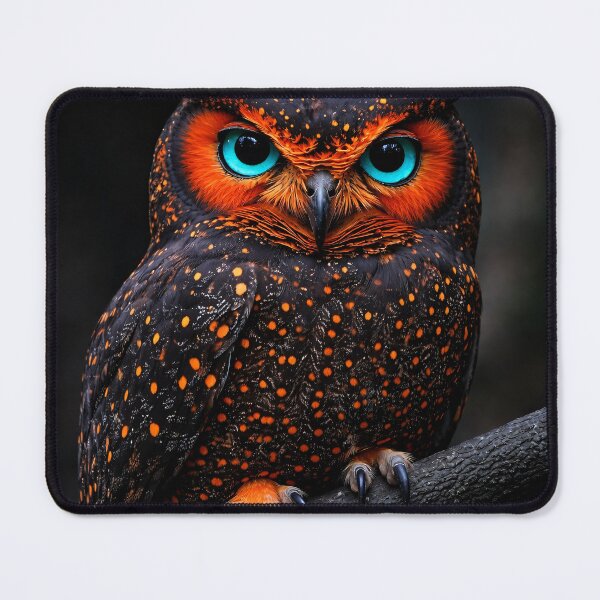 Item preview, Colorful Owl Portrait with Blue Eyes – Striking Fantasy Bird Wall Art designed and sold by Kaleidoscope Print.