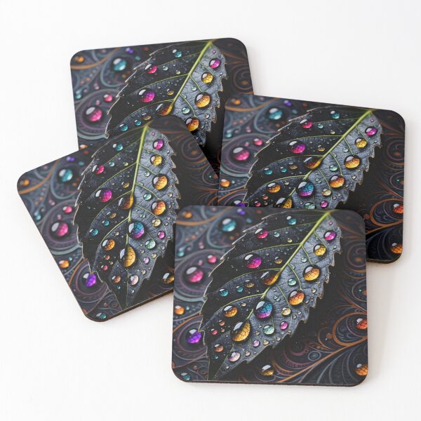 Item preview, Dark Botanical Leaf with Jewel Water Drops – Luxe Fantasy Nature Art Print designed and sold by Kaleidoscope Print.