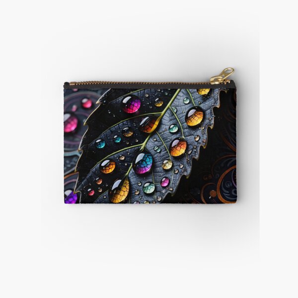 Item preview, Dark Botanical Leaf with Jewel Water Drops – Luxe Fantasy Nature Art Print designed and sold by Kaleidoscope Print.