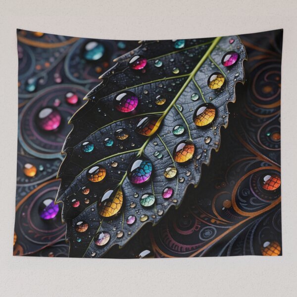 Item preview, Dark Botanical Leaf with Jewel Water Drops – Luxe Fantasy Nature Art Print designed and sold by Kaleidoscope Print.