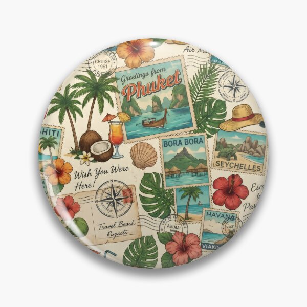 Item preview, Retro Postcard Collage Tropical Vacation Wanderlust Art designed and sold by SplashTastic.