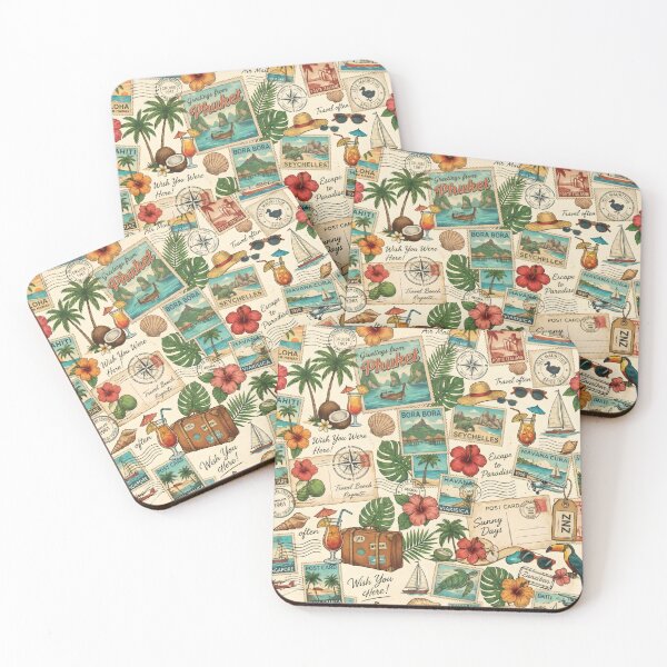 Item preview, Retro Postcard Collage Tropical Vacation Wanderlust Art designed and sold by SplashTastic.