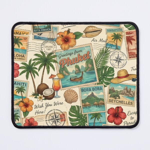 Item preview, Retro Postcard Collage Tropical Vacation Wanderlust Art designed and sold by SplashTastic.