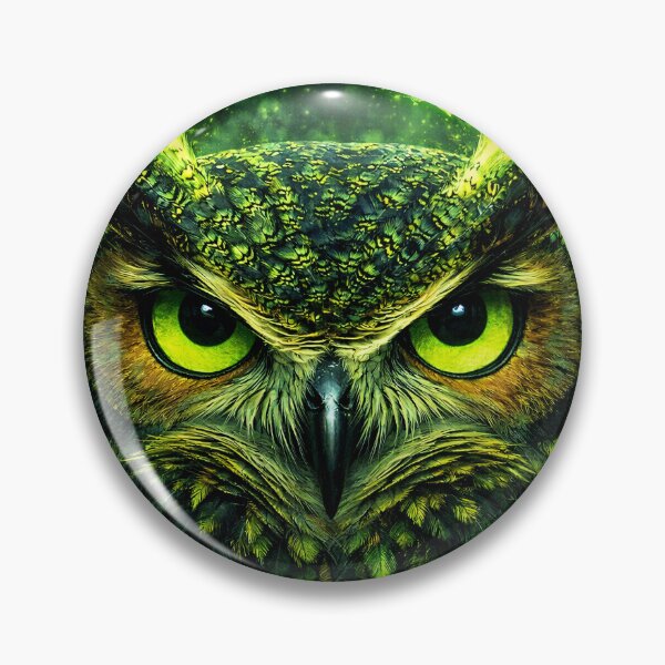 Item preview, Enchanted Green Owl with Glowing Eyes – Magical Forest Fantasy Wall Art designed and sold by Kaleidoscope Print.