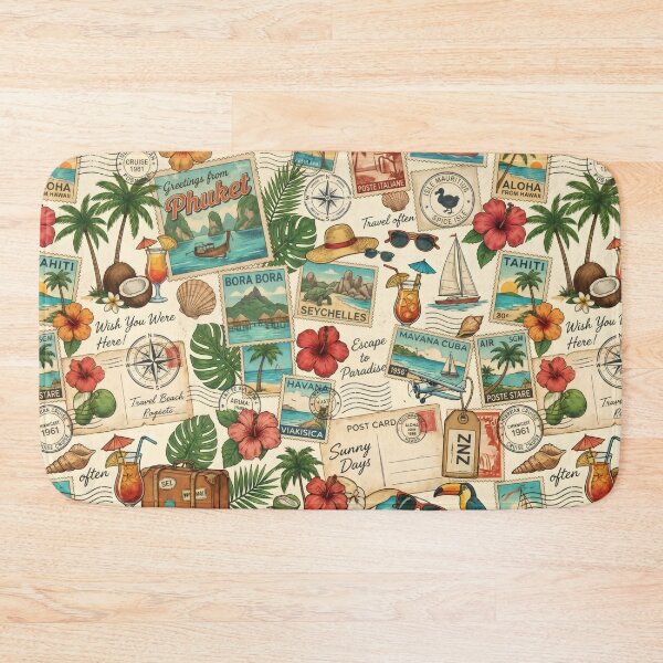 Item preview, Retro Postcard Collage Tropical Vacation Wanderlust Art designed and sold by SplashTastic.