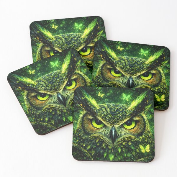 Item preview, Enchanted Green Owl with Glowing Eyes – Magical Forest Fantasy Wall Art designed and sold by Kaleidoscope Print.