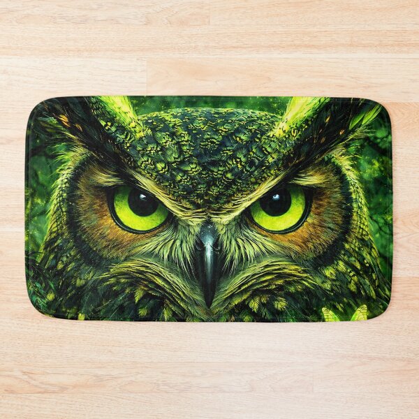Item preview, Enchanted Green Owl with Glowing Eyes – Magical Forest Fantasy Wall Art designed and sold by Kaleidoscope Print.