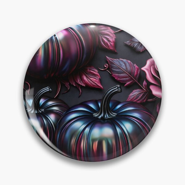Item preview, Gothic Iridescent Pumpkins and Roses – Dark Floral Halloween Wall Art designed and sold by Kaleidoscope Print.