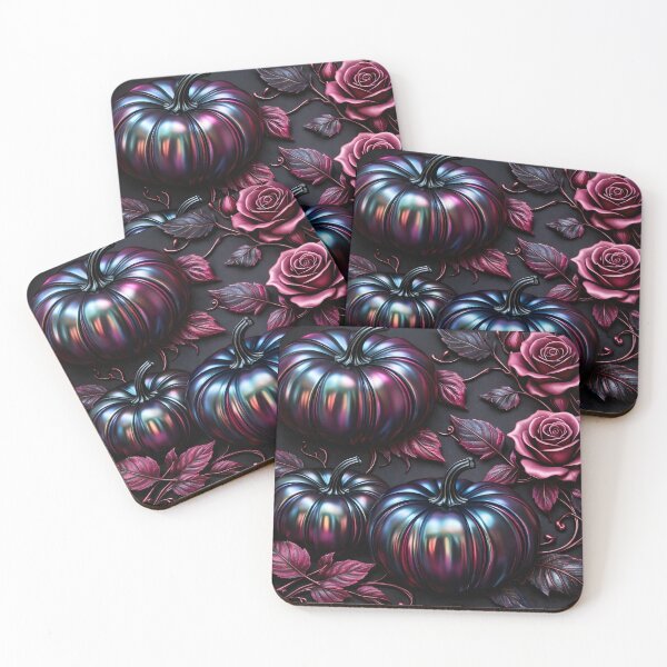 Item preview, Gothic Iridescent Pumpkins and Roses – Dark Floral Halloween Wall Art designed and sold by Kaleidoscope Print.