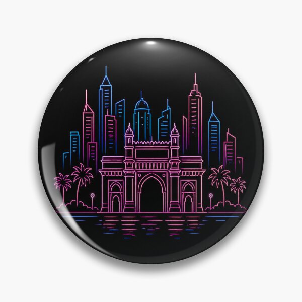 Item preview, Neon Mumbai Skyline Line Art – Gateway of India Vaporwave City Design | Retro Night Aesthetic designed and sold by Globalcitytees.