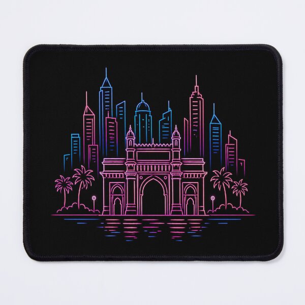 Item preview, Neon Mumbai Skyline Line Art – Gateway of India Vaporwave City Design | Retro Night Aesthetic designed and sold by Globalcitytees.