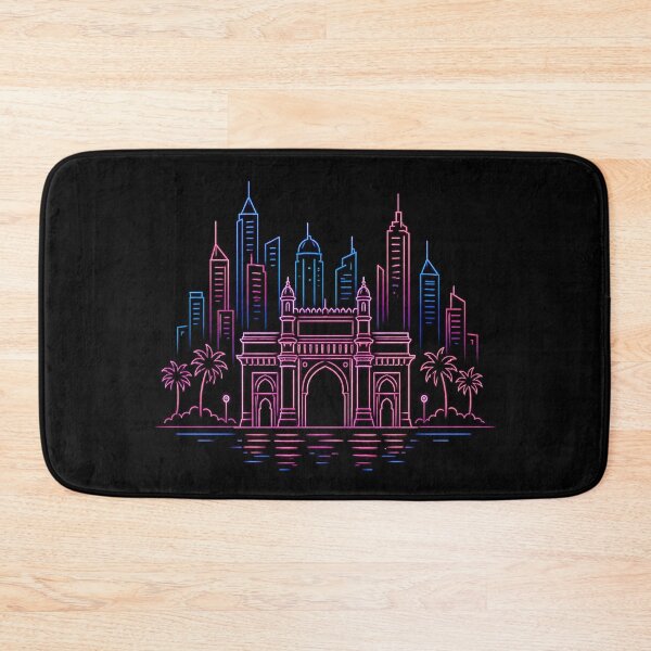 Item preview, Neon Mumbai Skyline Line Art – Gateway of India Vaporwave City Design | Retro Night Aesthetic designed and sold by Globalcitytees.