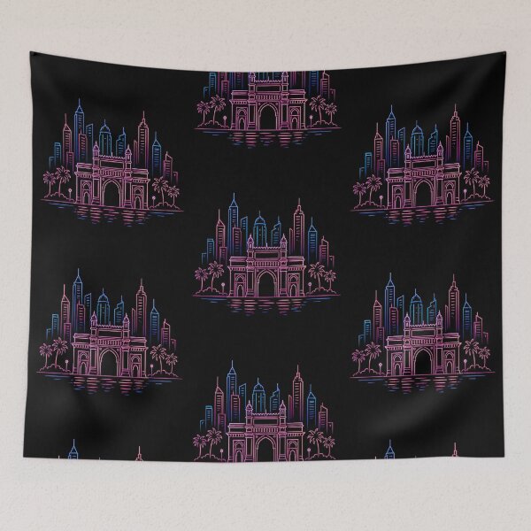 Item preview, Neon Mumbai Skyline Line Art – Gateway of India Vaporwave City Design | Retro Night Aesthetic designed and sold by Globalcitytees.